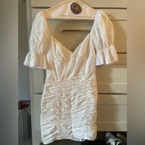 Olivaceous white (mini) bodycon dress, built in corset and sweetheart neckline